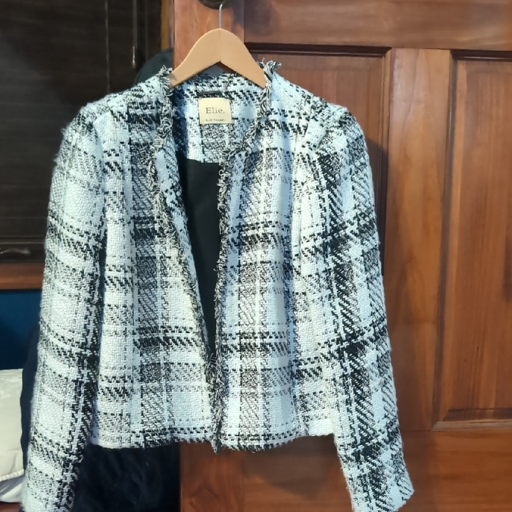 Elle Women's Chic Black and White Plaid Blazer